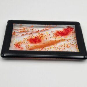 Gorgeous Hand Made Signed Art Glass Trinket Tray Red Orange Yellow Black 4 x 6